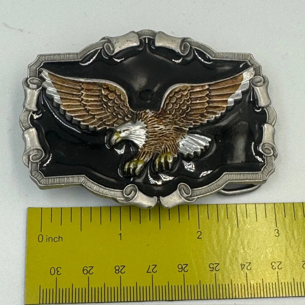 Bald Eagle‎ Belt Buckle Western Americana Black Enamel Silver Tone